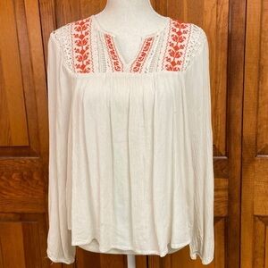 Mossimo Long sleeved Embroidered Lace Babydoll Popover V-neck Boho Top Size XS